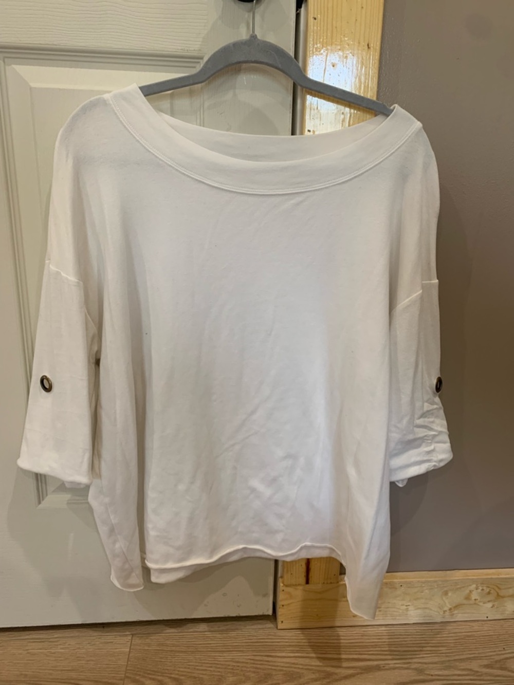 Umgee White Boatneck Roll-Tab Sleeve Shirt